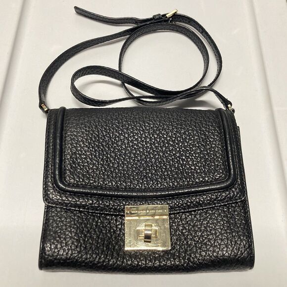 Kate Spade Black Pebbled Leather Everett Way Merrick Shoulder Bag Crossbody EUC - Picture 3 of 11